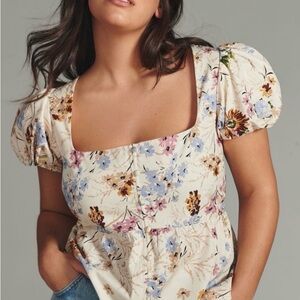 Anthropologie Puff Sleeve Peplum Top Floral | Size XS | Cottagecore Blouse